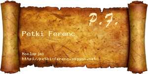 Petki Ferenc névjegykártya